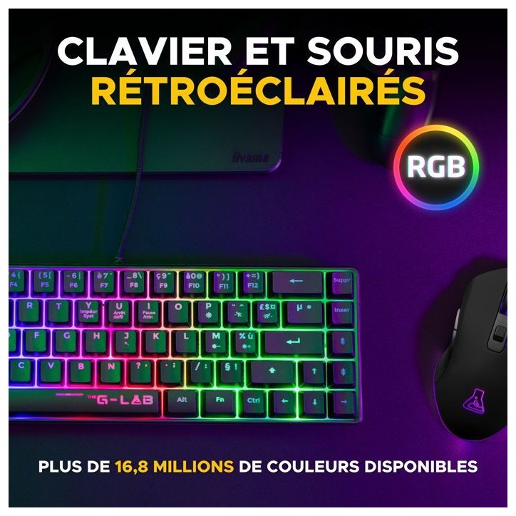 Pack gamer clavier souris filaire - THE G-LAB - Combo Hydrogen BKG - Clavier Azerty - Noir Pack gamer clavier souris filaire - THE G-LAB - Combo Hydrogen BKG - Clavier Azerty - Noir