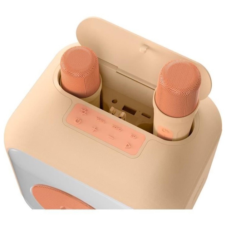 Enceinte karaoké lumineuse BIGBEN - Peche - Bluetooth - 30W - 2 micros sans fil USB-C - Égaliseur - Batterie Li-on Enceinte karaoké lumineuse BIGBEN - Peche - Bluetooth - 30W - 2 micros sans fil USB-C - Égaliseur - Batterie Li-on