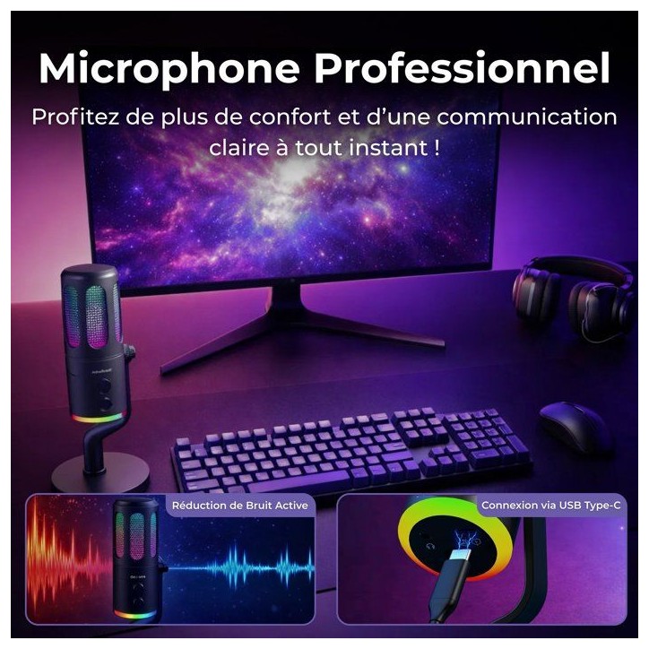 Microphone Gaming RGB Streaming - THE G-LAB - K-MIC-NEON - Compatible multiplateformes et logiciel - Qualité audio pro - Noir Microphone Gaming RGB Streaming - THE G-LAB - K-MIC-NEON - Compatible multiplateformes et logiciel - Qualité audio pro - Noir