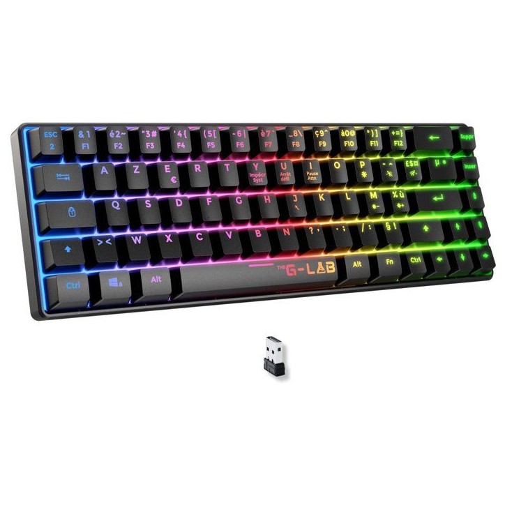 Clavier Gamer sans fil - Membrane - THE G-LAB - KEYZ HYDROGEN - Format 60% - AZERTY - Rétroéclairé - Noir