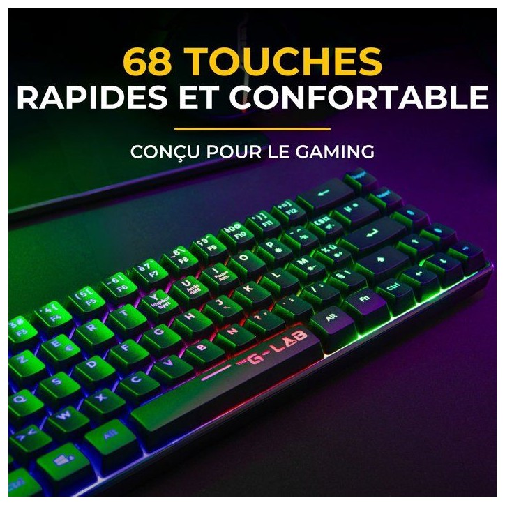 Clavier Gamer sans fil - Membrane - THE G-LAB - KEYZ HYDROGEN - Format 60% - AZERTY - Rétroéclairé - Noir