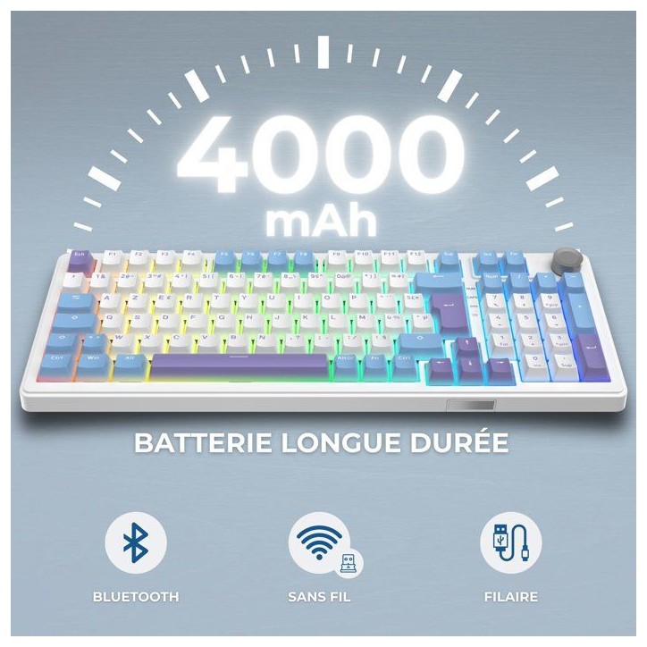 Clavier mécanique PBT Gasket - THE G-LAB - KEYZ Elite 400 WB - TripleMode - AZERTY - RGB - Windows & Mac Clavier mécanique PBT Gasket - THE G-LAB - KEYZ Elite 400 WB - TripleMode - AZERTY - RGB - Windows & Mac