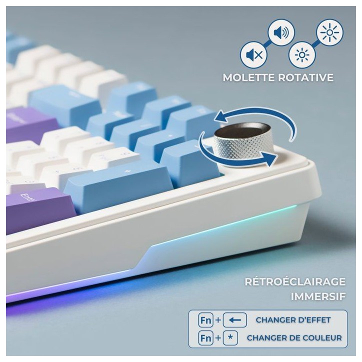 Clavier mécanique PBT Gasket - THE G-LAB - KEYZ Elite 400 WB - TripleMode - AZERTY - RGB - Windows & Mac Clavier mécanique PBT Gasket - THE G-LAB - KEYZ Elite 400 WB - TripleMode - AZERTY - RGB - Windows & Mac