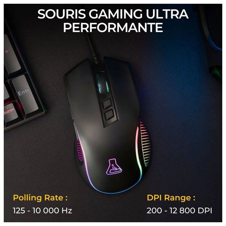 Souris gaming filaire - THE G-LAB - KULT THORIUM - 12800 DPI - Ergonomique - 7 Boutons - Rétroéclairage RGB Souris gaming filaire - THE G-LAB - KULT THORIUM - 12800 DPI - Ergonomique - 7 Boutons - Rétroéclairage RGB
