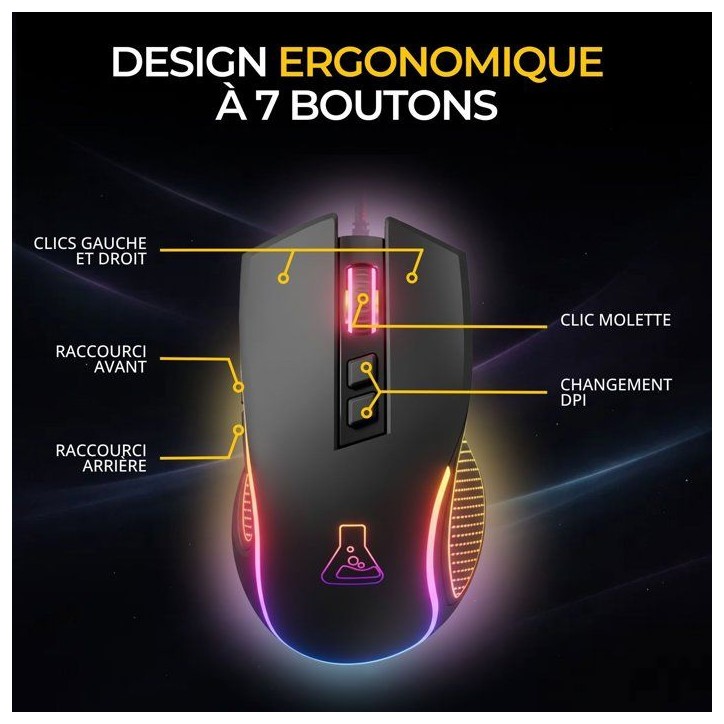 Souris gaming filaire - THE G-LAB - KULT THORIUM - 12800 DPI - Ergonomique - 7 Boutons - Rétroéclairage RGB Souris gaming filaire - THE G-LAB - KULT THORIUM - 12800 DPI - Ergonomique - 7 Boutons - Rétroéclairage RGB