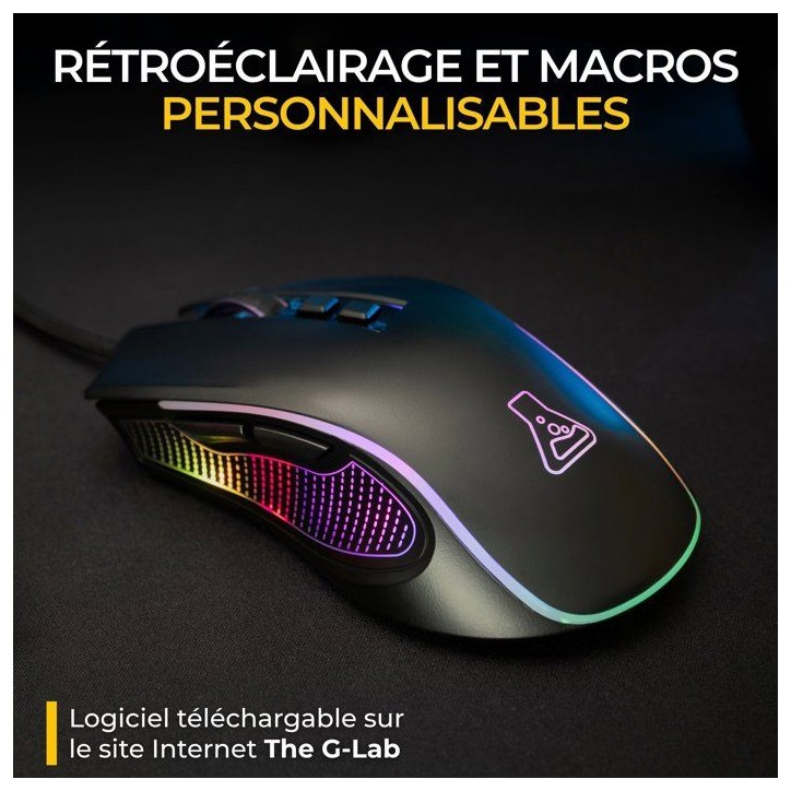 Souris gaming filaire - THE G-LAB - KULT THORIUM - 12800 DPI - Ergonomique - 7 Boutons - Rétroéclairage RGB Souris gaming filaire - THE G-LAB - KULT THORIUM - 12800 DPI - Ergonomique - 7 Boutons - Rétroéclairage RGB