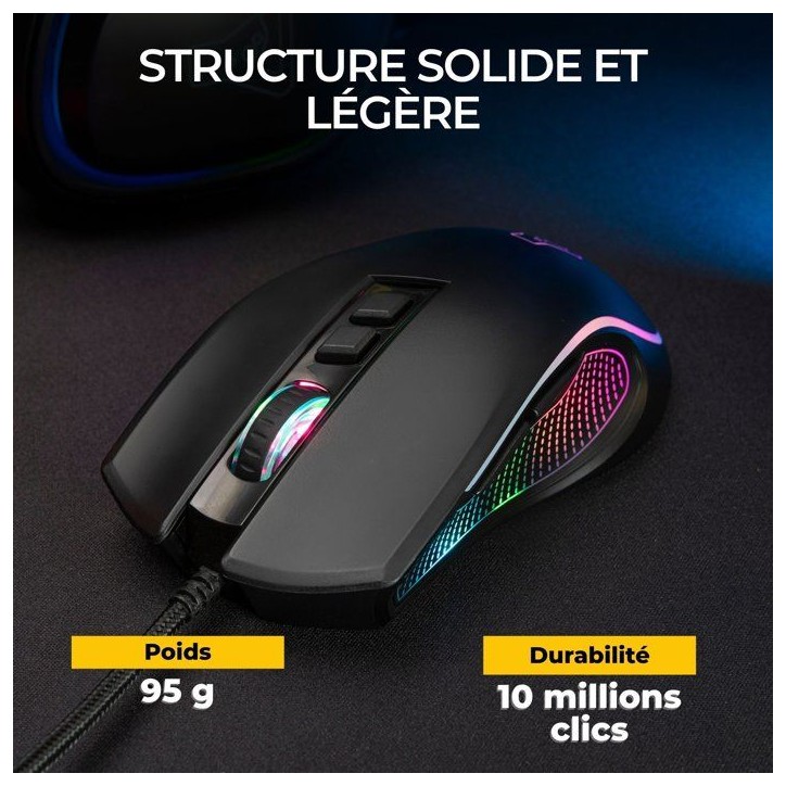 Souris gaming filaire - THE G-LAB - KULT THORIUM - 12800 DPI - Ergonomique - 7 Boutons - Rétroéclairage RGB Souris gaming filaire - THE G-LAB - KULT THORIUM - 12800 DPI - Ergonomique - 7 Boutons - Rétroéclairage RGB
