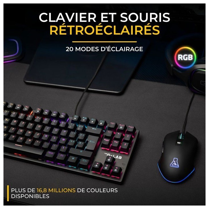 Pack clavier souris gaming - THE G-LAB - COMBO MERCURY EX - Clavier Mécanique TKL Switch Rouge - Souris 7200 DPI