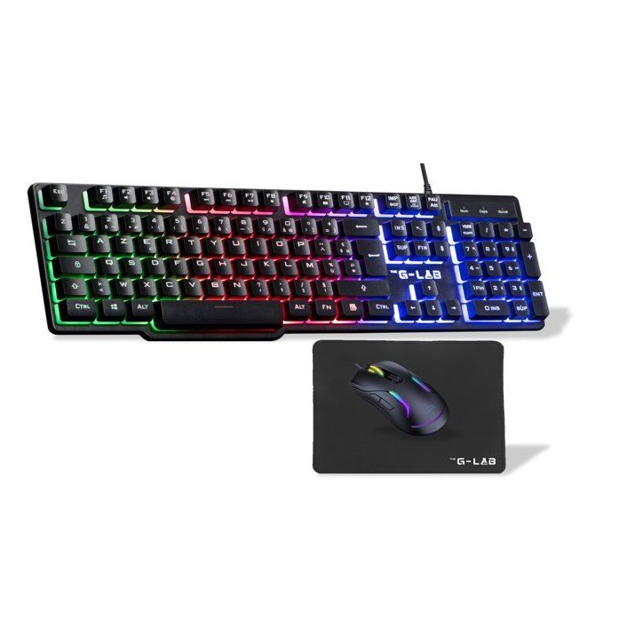 Pack Gamer 4-en-1 filaire - THE G-LAB - COMBO CHROMIUM EX - Clavier membrane réactive silencieuse + Souris + Tapis de souris - Pack Gamer 4-en-1 filaire - THE G-LAB - COMBO CHROMIUM EX - Clavier membrane réactive silencieuse + Souris + Tapis de souris -