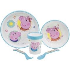 Coffret repas 5 pieces - THERMOBABY - Peppa Pig - Assiette, bol, gobelet, cuillere et fourchette - Bleu
