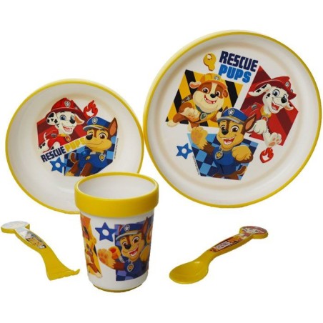 Coffret repas 5 pieces - THERMOBABY - Pat'Patrouille - Assiette, bol, gobelet, cuillere et fourchette - Jaune