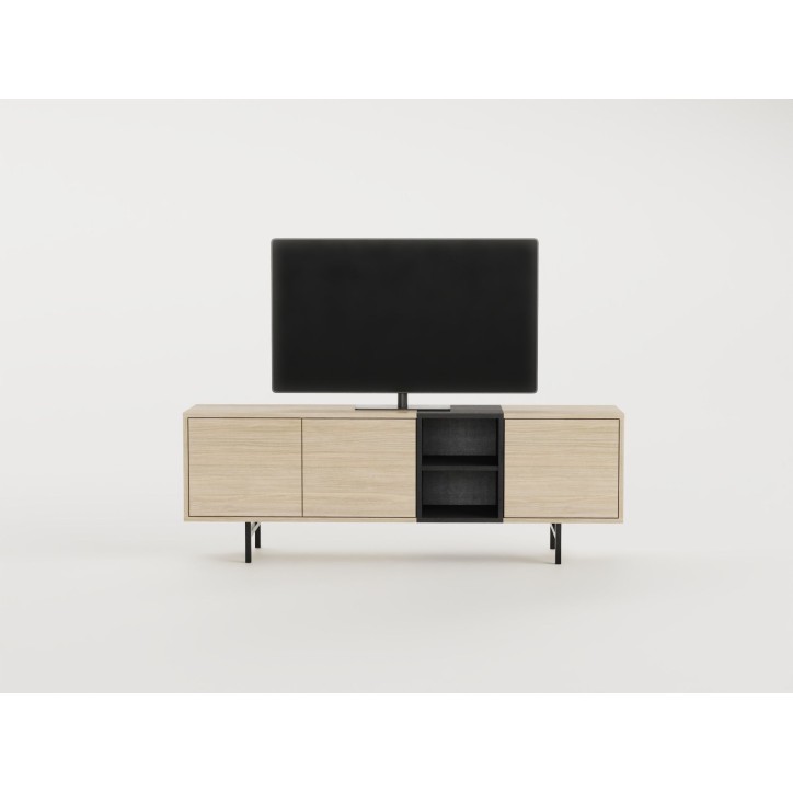 Meuble TV THEA – Chene Nordic Clair & Noir – 3 portes, 2 niches – 180 x 40 x 55 cm Meuble TV THEA – Chene Nordic Clair & Noir – 3 portes, 2 niches – 180 x 40 x 55 cm