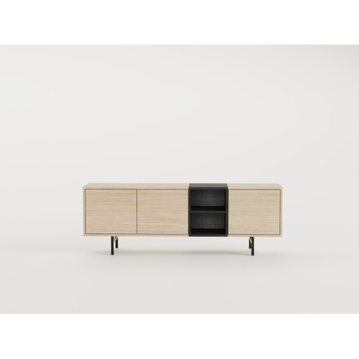 Meuble TV THEA – Chene Nordic Clair & Noir – 3 portes, 2 niches – 180 x 40 x 55 cm Meuble TV THEA – Chene Nordic Clair & Noir – 3 portes, 2 niches – 180 x 40 x 55 cm