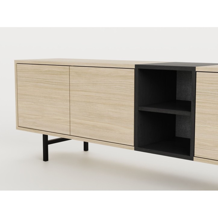 Meuble TV THEA – Chene Nordic Clair & Noir – 3 portes, 2 niches – 180 x 40 x 55 cm Meuble TV THEA – Chene Nordic Clair & Noir – 3 portes, 2 niches – 180 x 40 x 55 cm