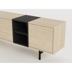 Meuble TV THEA – Chene Nordic Clair & Noir – 3 portes, 2 niches