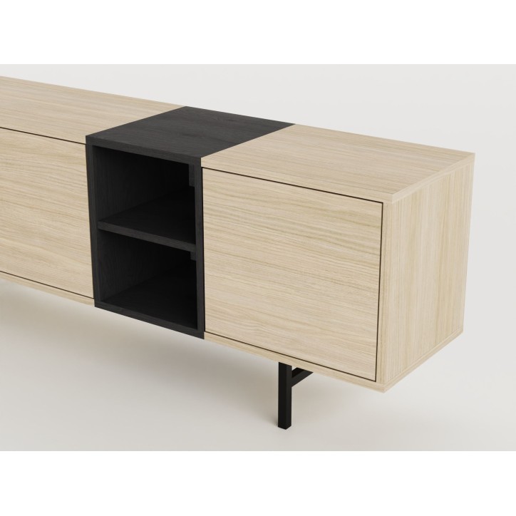 Meuble TV THEA – Chene Nordic Clair & Noir – 3 portes, 2 niches – 180 x 40 x 55 cm Meuble TV THEA – Chene Nordic Clair & Noir – 3 portes, 2 niches – 180 x 40 x 55 cm