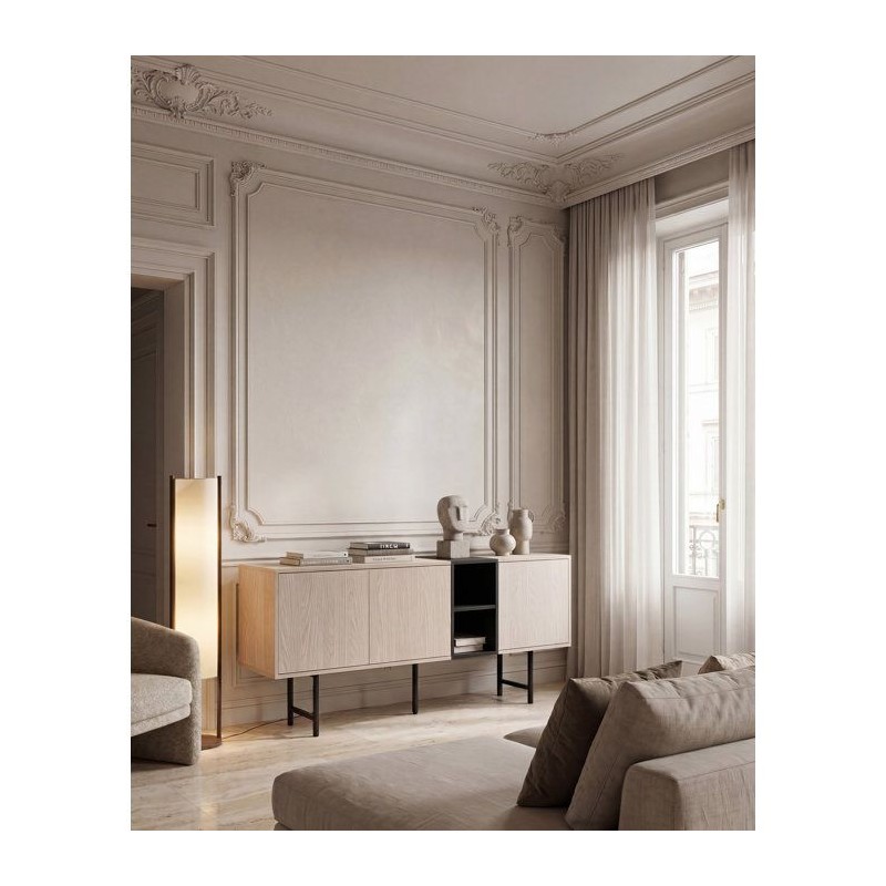 Buffet THEA – Chene Nordic Clair & Noir – 3 portes, 2 niches – 1