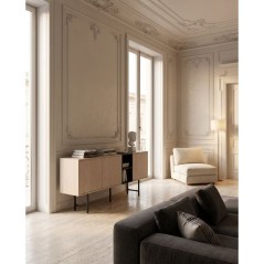 Buffet THEA – Chene Nordic Clair & Noir – 3 portes, 2 niches – 180 x 40 x 80 cm