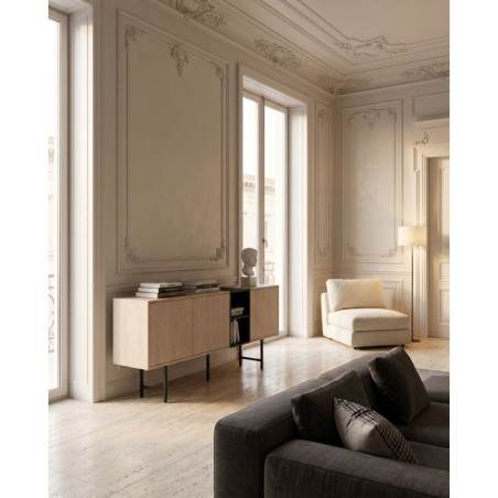 Buffet THEA – Chene Nordic Clair & Noir – 3 portes, 2 niches – 180 x 40 x 80 cm