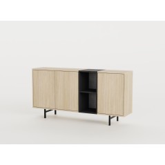 Buffet THEA – Chene Nordic Clair & Noir – 3 portes, 2 niches – 1