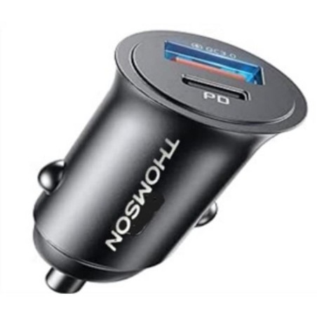 Chargeur voiture THOMSON ULTRA-COMPACT 12/24 V USB-C PD 20 W + QC 3.0