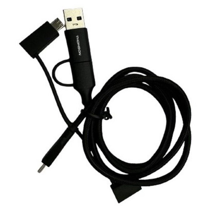 Câble universel THOMSON 5 en 1 de charge et de transfert de données renforcé USB-A/ USB-C vers MICRO USB-C / Lightning 2.4A 6 Câble universel THOMSON 5 en 1 de charge et de transfert de données renforcé USB-A/ USB-C vers MICRO USB-C / Lightning 2.4A 6