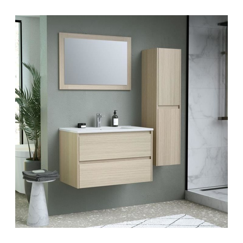 Ensemble de salle de bain - Meuble vasque L80 + miroir + colonne - TIM