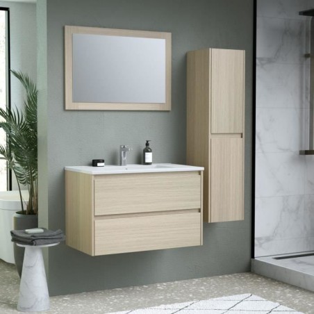 Ensemble de salle de bain - Meuble vasque L80 + miroir + colonne - TIM