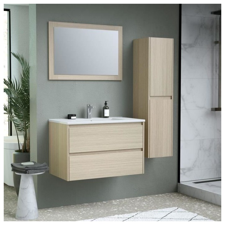 Ensemble de salle de bain - Meuble vasque L80 + miroir + colonne - TIMBER Ensemble de salle de bain - Meuble vasque L80 + miroir + colonne - TIMBER