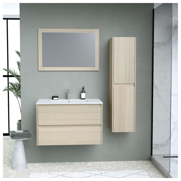 Ensemble de salle de bain - Meuble vasque L80 + miroir + colonne - TIMBER Ensemble de salle de bain - Meuble vasque L80 + miroir + colonne - TIMBER