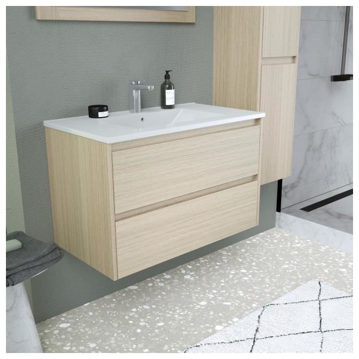 Ensemble de salle de bain - Meuble vasque L80 + miroir + colonne - TIMBER Ensemble de salle de bain - Meuble vasque L80 + miroir + colonne - TIMBER