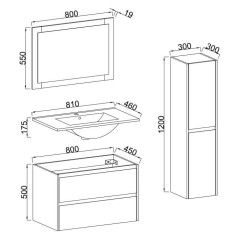 Ensemble de salle de bain - Meuble vasque L80 + miroir + colonne - TIM