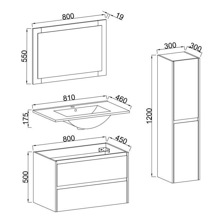 Ensemble de salle de bain - Meuble vasque L80 + miroir + colonne - TIMBER Ensemble de salle de bain - Meuble vasque L80 + miroir + colonne - TIMBER