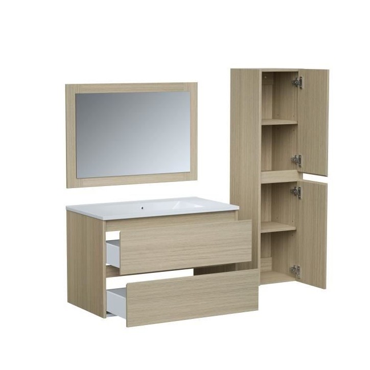 Ensemble de salle de bain - Meuble vasque L80 + miroir + colonne - TIMBER Ensemble de salle de bain - Meuble vasque L80 + miroir + colonne - TIMBER
