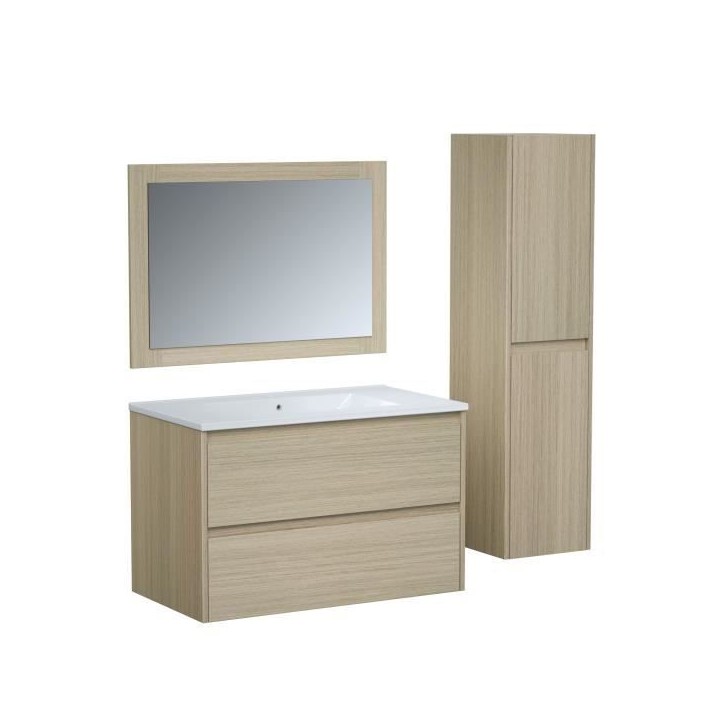 Ensemble de salle de bain - Meuble vasque L80 + miroir + colonne - TIMBER Ensemble de salle de bain - Meuble vasque L80 + miroir + colonne - TIMBER