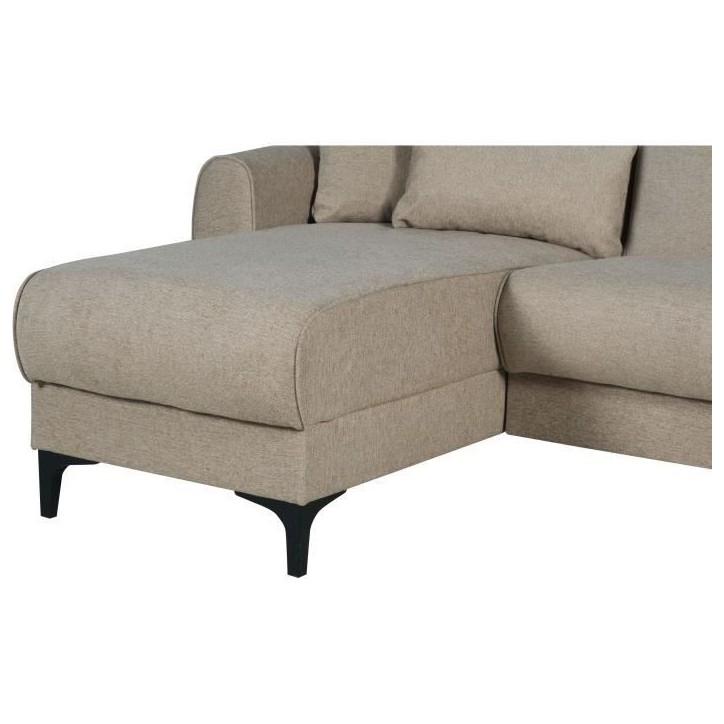 Canapé d'angle convertible réversible - 3 / 4 personnes - BILBAO - Coffre - 3 coussins - Tissu beige - 229 x 81 / 154 x 84 cm