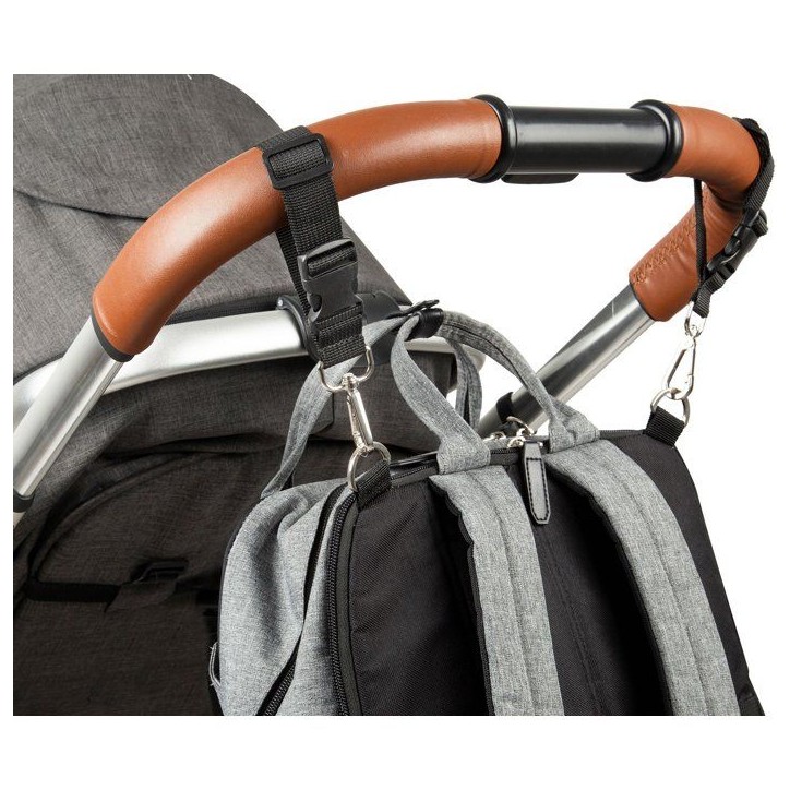 Lot de 2 attaches sac a langer pour poussette - TINEO - Mousquetons - Noir