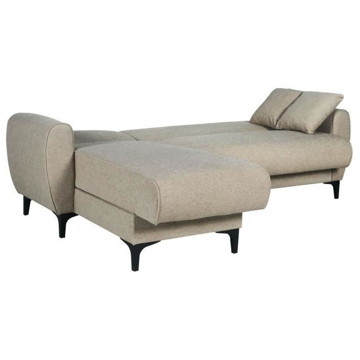 Canapé d'angle convertible réversible - 3 / 4 personnes - BILBAO - Coffre - 3 coussins - Tissu beige - 229 x 81 / 154 x 84 cm