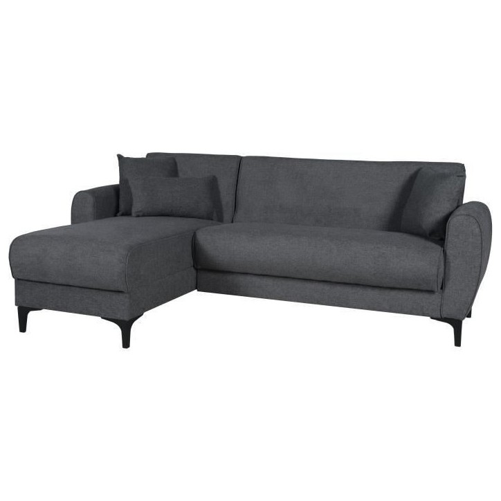Canapé d'angle convertible réversible - 3 / 4 personnes - BILBAO - Coffre - 3 coussins - Tissu Gris foncé - 229 x 81 / 154 x
