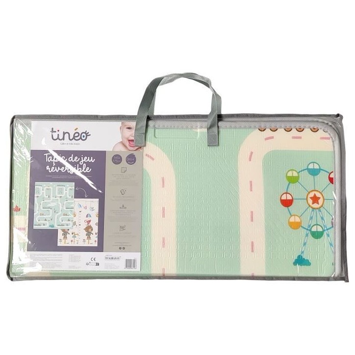 Maxi tapis d'éveil réversible - TINEO - 150 x 180 cm - Facade animaux / Circuit de voitures Maxi tapis d'éveil réversible - TINEO - 150 x 180 cm - Facade animaux / Circuit de voitures