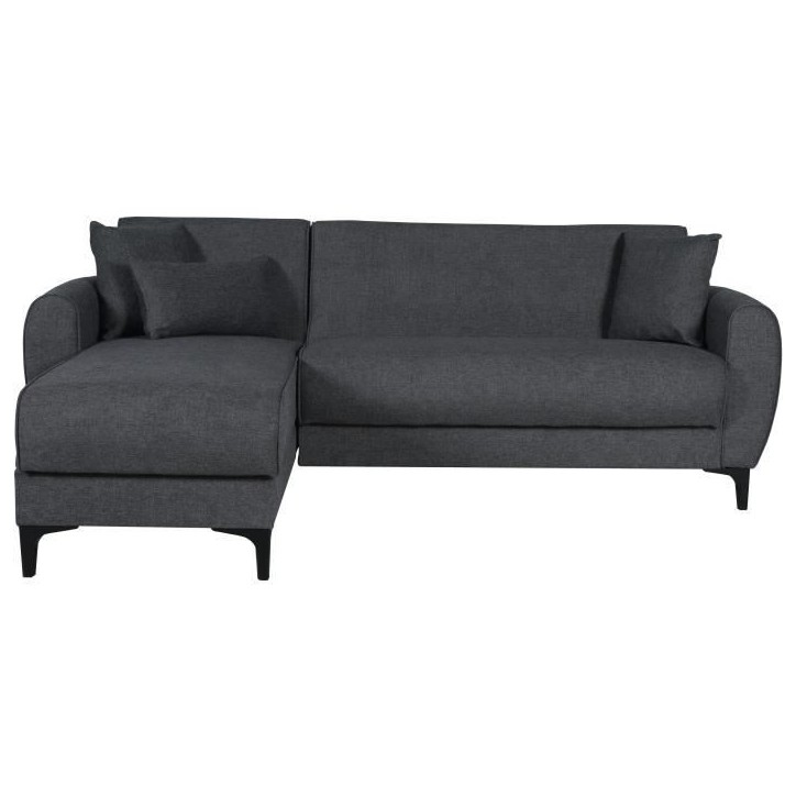 Canapé d'angle convertible réversible - 3 / 4 personnes - BILBAO - Coffre - 3 coussins - Tissu Gris foncé - 229 x 81 / 154 x