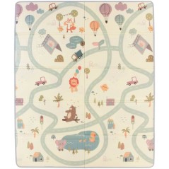 Maxi tapis d'éveil - TINEO - Réversible - 150 x 180 cm - Face animaux / Face circuit de voiture