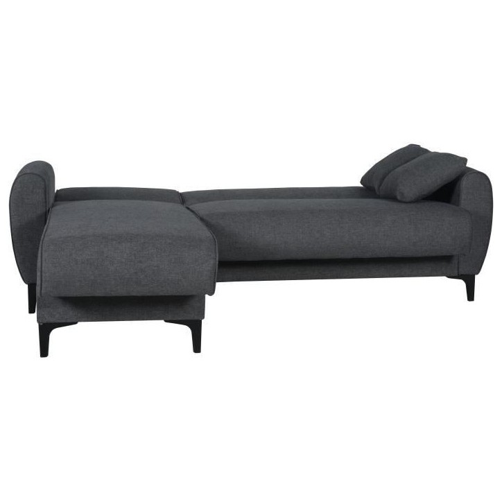 Canapé d'angle convertible réversible - 3 / 4 personnes - BILBAO - Coffre - 3 coussins - Tissu Gris foncé - 229 x 81 / 154 x