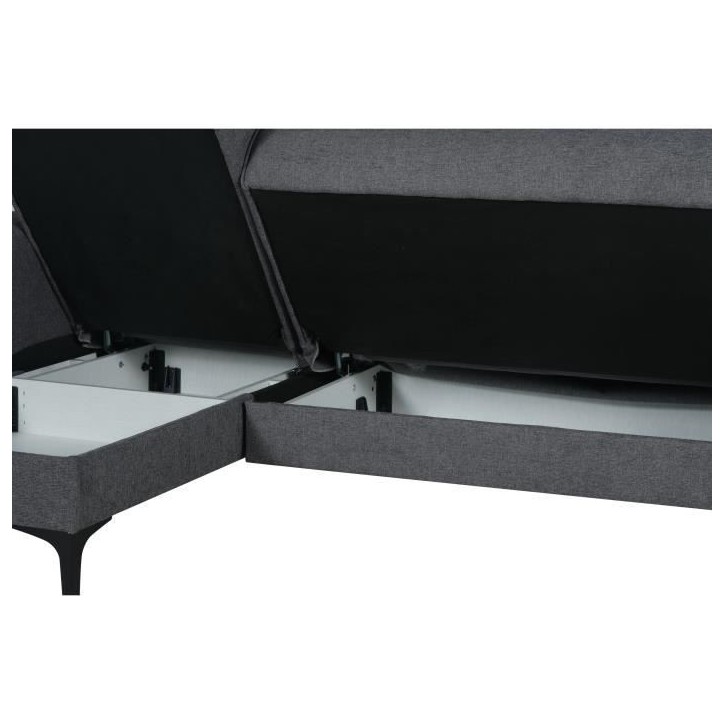 Canapé d'angle convertible réversible - 3 / 4 personnes - BILBAO - Coffre - 3 coussins - Tissu Gris foncé - 229 x 81 / 154 x