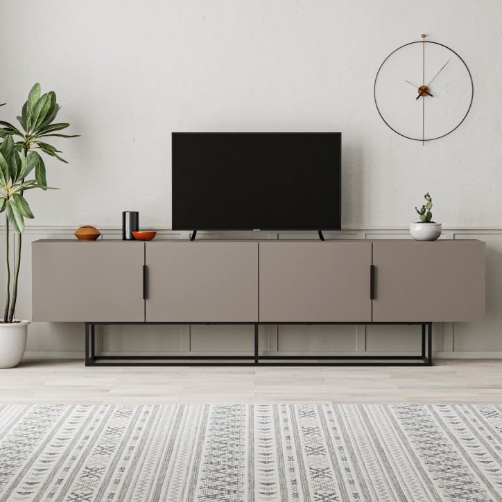 Meuble TV TITAN – Moka – 4 portes, grand rangement – 200 x 35 x 55 cm Meuble TV TITAN – Moka – 4 portes, grand rangement – 200 x 35 x 55 cm