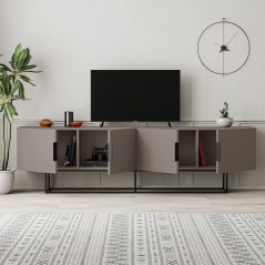 Meuble TV TITAN – Moka – 4 portes, grand rangement – 200 x 35 x 55 cm