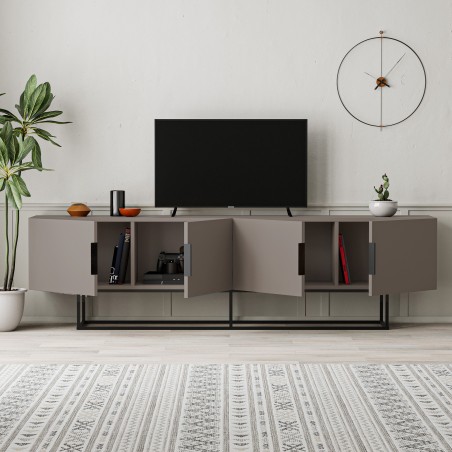 Meuble TV TITAN – Moka – 4 portes, grand rangement – 200 x 35 x 55 cm