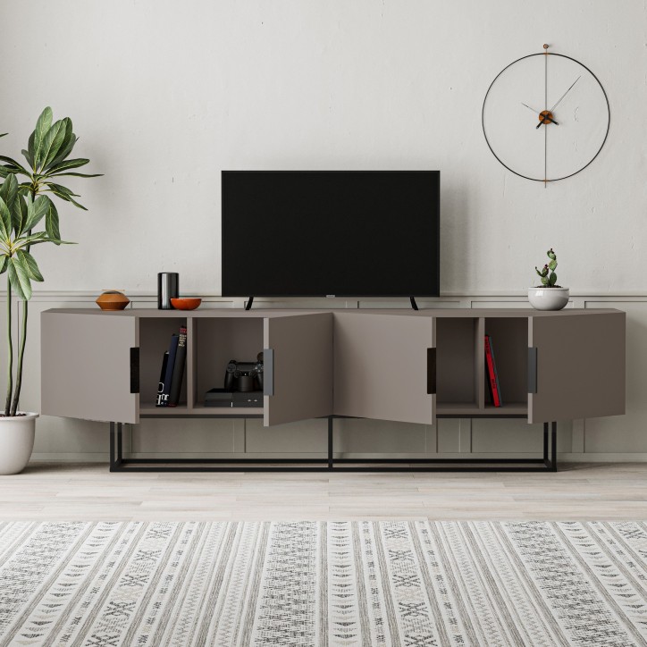 Meuble TV TITAN – Moka – 4 portes, grand rangement – 200 x 35 x 55 cm Meuble TV TITAN – Moka – 4 portes, grand rangement – 200 x 35 x 55 cm