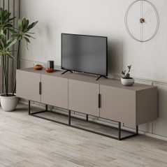 Meuble TV TITAN – Moka – 4 portes, grand rangement – 200 x 35 x