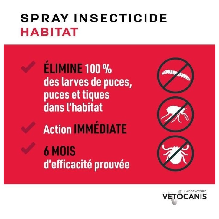 Spray anti-parasitaires - VETOCANIS - Anti-Puces, Anti-Tiques pour Habitat